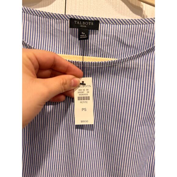 TALBOTS TIE DETAIL POPLIN TOP - GENTLE STRIPE Size Small Petite NWT - Picture 5 of 6